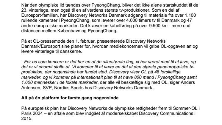 Discovery/Eurosport klar til 4.000 timers vinter-OL