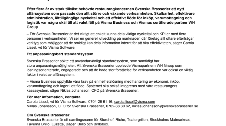 Svenska Brasserier rustar för fortsatt tillväxt med affärssystem från Visma