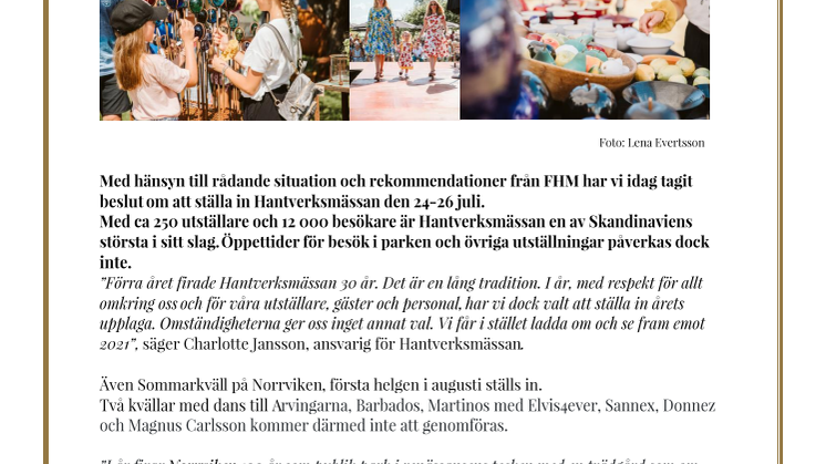 Hantverksmässan ställs in