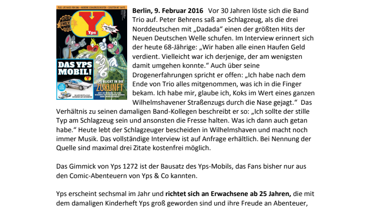 „Alles mitgenommen“ – Trio-Trommler Peter Behrens im Interview im aktuellen YPS