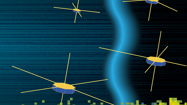 MMS-satelliterna och data från joninstrumentet ombord var och en av satelliterna. (Bild: Andreas Johlander, IRF)