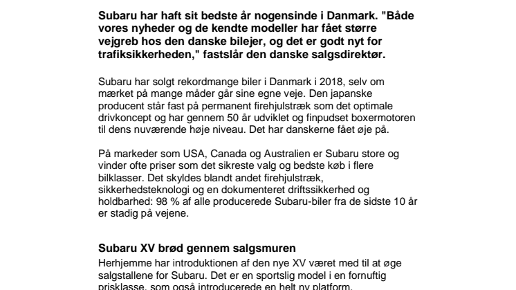 Bedste år nogensinde for Subaru