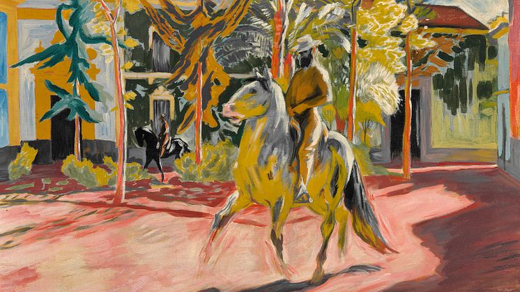 J. F. Willumsen- En rytter i en af Cordobas gader. Sign. J.F. Willumsen nov. 1915. Tempera på lærred. 83 x 105.