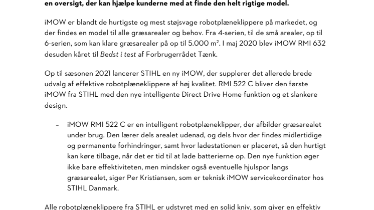 STIHL LANCERER DEN NYE GENERATION AF iMOW OG GIVER EN OVERSIGT SOM HJÆLP TIL NÅR DER SKAL VÆLGES ROBOTPLÆNEKLIPPER