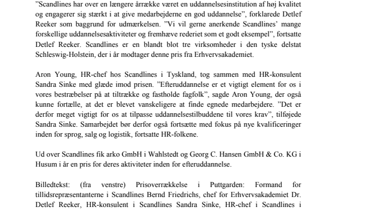 Scandlines modtager pris for sine uddannelsesaktiviteter