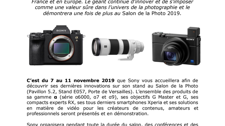 Sony présente ses dernières innovations au Salon de la Photo