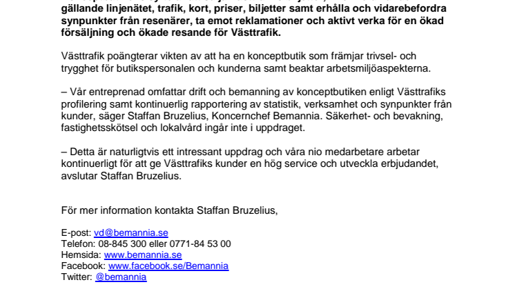 Bemannia driver Västtrafiks konceptbutik med sin personal 