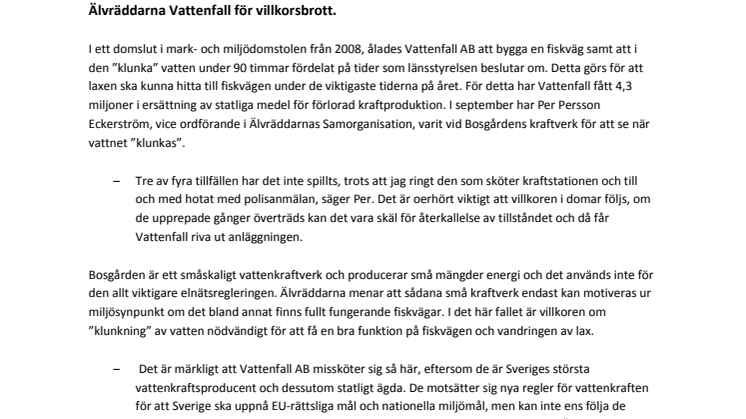 Vattenfall polisanmäls för miljöbrott