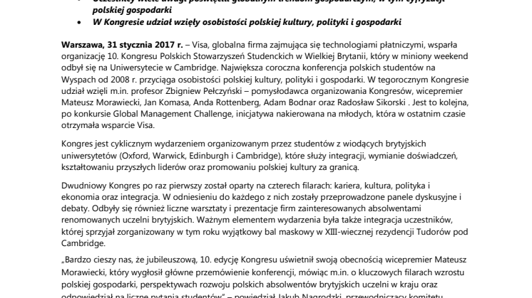 Zmiany w gospodarce ważnym tematem największej konferencji polskich studentów w Wielkiej Brytanii wspieranej przez Visa 