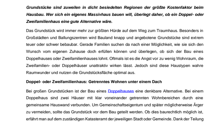 Zu hohe Grundstückspreise: Sind Doppel- & Zweifamilienhäuser eine gute Alternative? 