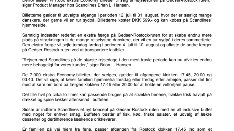 Scandlines giver dig luft i feriebudgettet og sætter yderligere 7.000 Economy billetter til salg