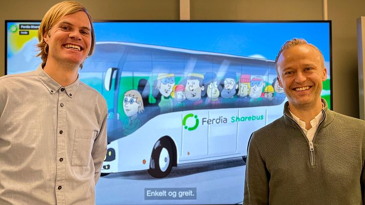 Andreas Feen Sørensen i Norske Kulturarrangører og Ola Hobber Nilsen i Sharebus er fornøyde med miljøsamarbeidet om busstransport for landets arrangører.