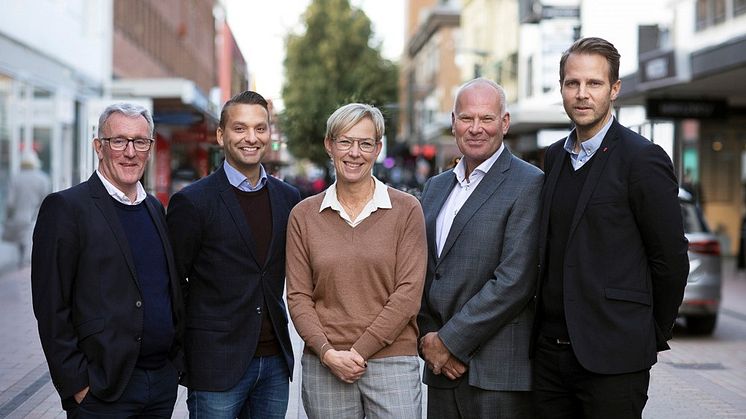 Styrelsen i Byggrätt Norr, fr vä Wilhelm Risberg Lindbäcks Bygg, Tom Rasmussen Heimstaden, Åsa Andersson Skebo, Per Gustafsson Skebo och Lars Lundgren Riksbyggen