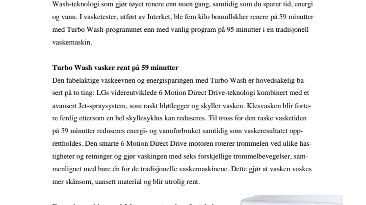 LG'S TURBO WASH VASKER MED TURBOFART OG KAN PROGRAMME-RES MED MOBILEN