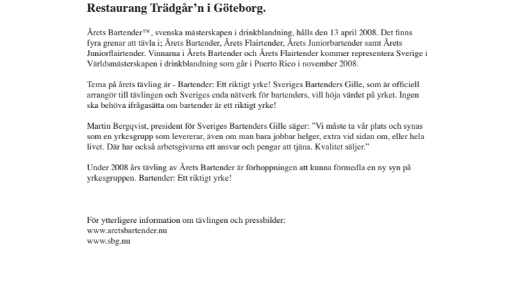 Årets Bartender™ -Ett riktigt yrke