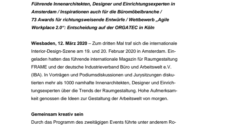 FRAME Awards 2020: Neue Impulse für die Bürogestaltung