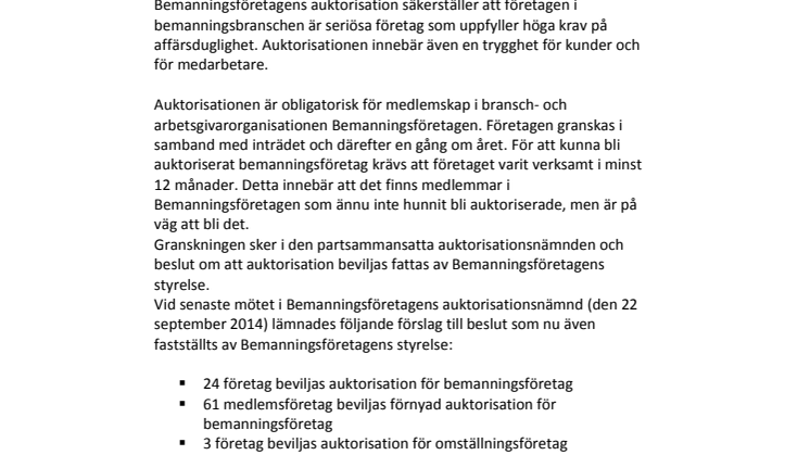 Auktorisationsarbetet resulterar i 5 uteslutningar och 27 nya auktorisationer