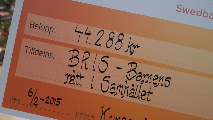 Kungsmässan skänker 44.288kr till BRIS - Barnens rätt i samhället!