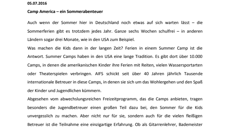 Camp America – ein Sommerabenteuer