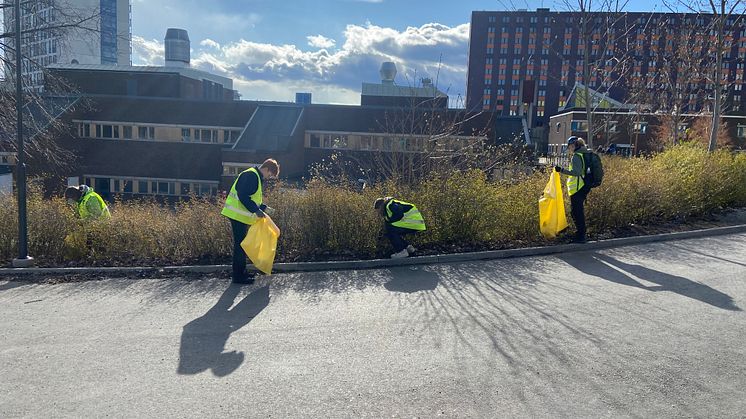Städning i Stockholms län pågår. Här gör Huddinge Scoutkår en insats i Huddinge.