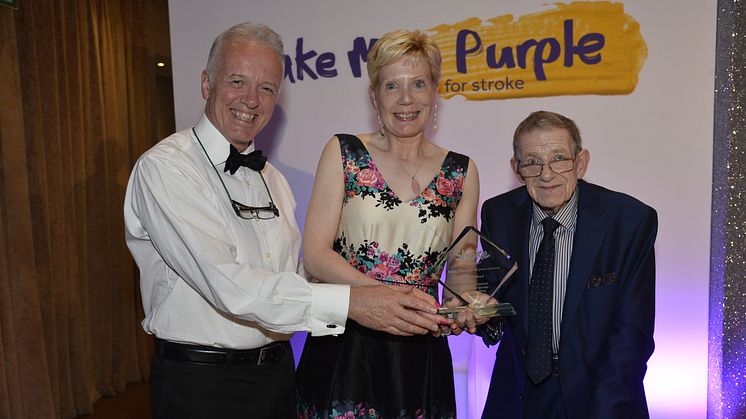 David Boyd received his Adult Courage Award from Dr Janet Gray MBE and Noel Thompson Stroke Association NI Patron