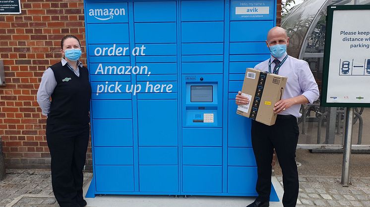 Staff at Hassocks station with the new Amazon Hub Lockers