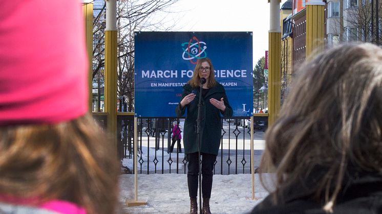 Anna Krook-Riekkola, en av Luleå tekniska universitets forskare som talade under March for Science i lördags.