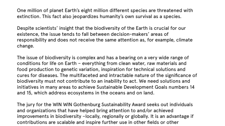 WIN WIN Award Theme 2020: Biodiversity