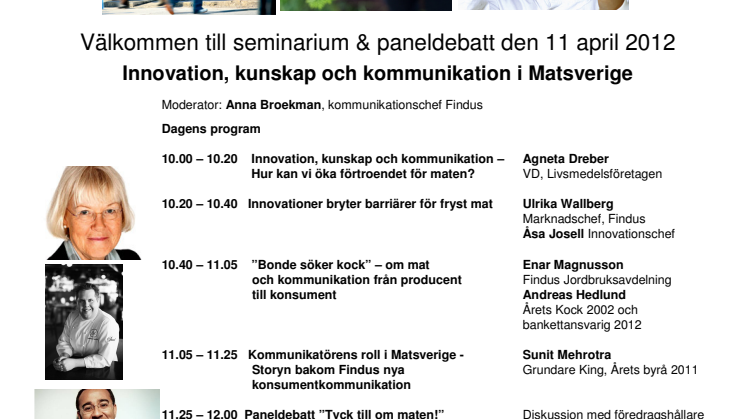 Inbjudan! Matseminarium & Paneldebatt 11 april 2012
