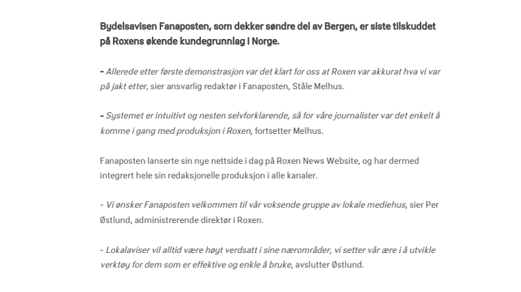 Norsk lokalavis på nett med Roxen