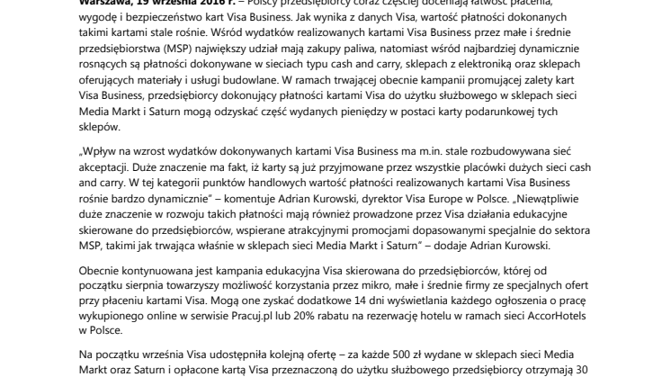 Karty Visa Business coraz popularniejsze wśród przedsiębiorców