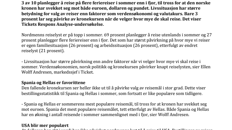 Fallende kronekurs hindrer ikke reiselystne nordmenn