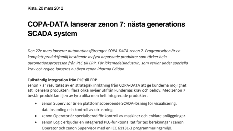 COPA-DATA lanserar zenon 7: nästa generations SCADA system