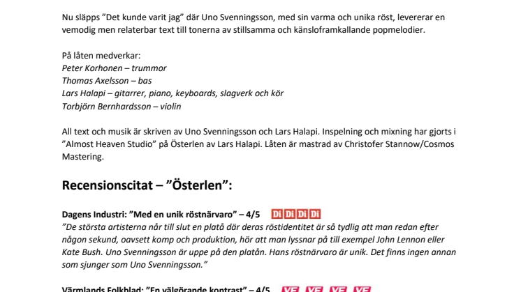 Uno Svenningsson – ”Det kunde varit jag” från albumet ”Österlen” Lyssna här!