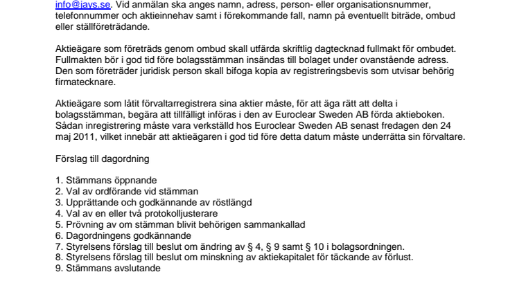 Kallelse till extra bolagsstämma