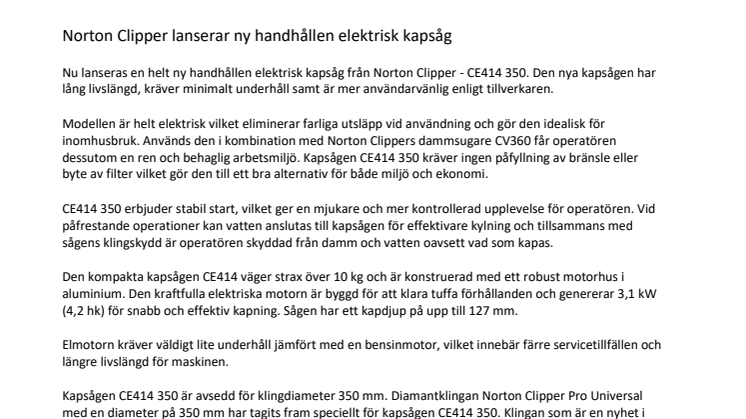 Norton Clipper lanserar ny handhållen elektrisk kapsåg