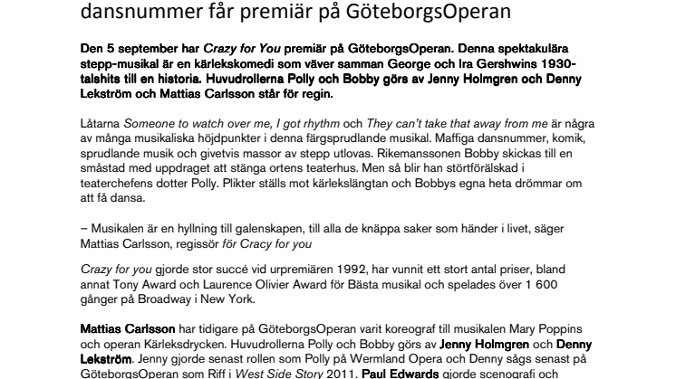 Stepp-musikal fullproppad med skratt, kärlek och stora dansnummer får premiär på GöteborgsOperan 