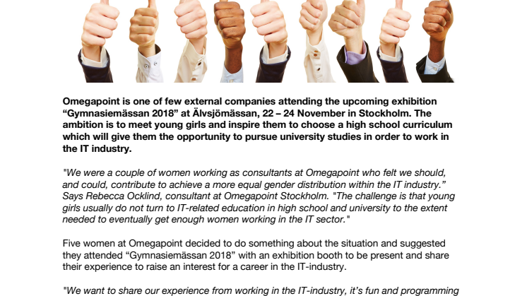 Omegapoint inspires young girls to choose high school education which leads way to higher education within the IT sector