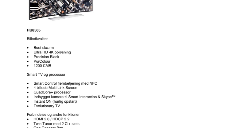 Samsung 2014 TV line-up - produktspecifikationer