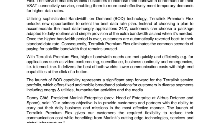 Marlink: New Terralink Premium Flex Service Reduces Cost with Bandwidth On Demand Flexibility