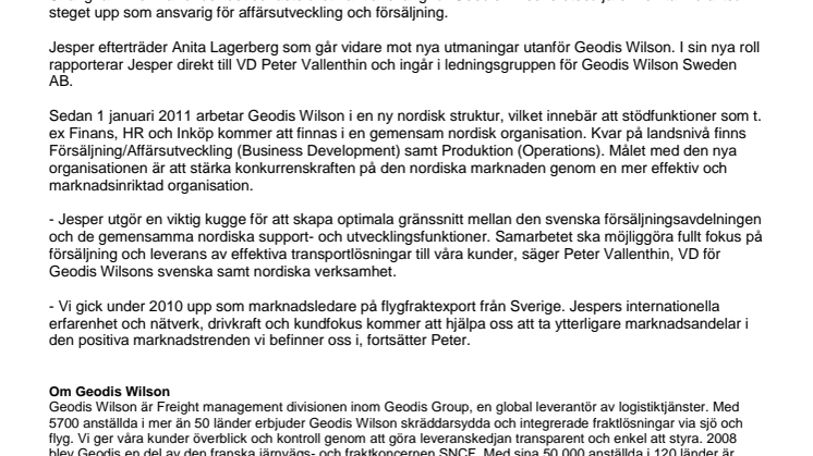 Jesper Axell ny Director Business Development på Geodis Wilson Sweden AB