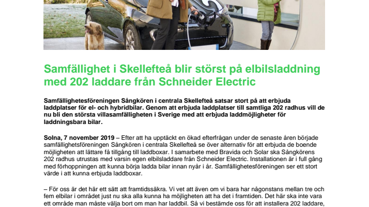 Samfällighet i Skellefteå blir störst på elbilsladdning med 202 laddare från Schneider Electric