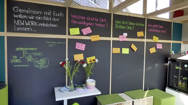 Das „New Work Studio“ zeigt auf knapp acht Quadratmetern neue Kooperations- und Kommunikationsformen.
