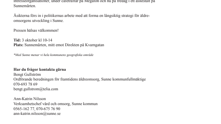 Politiker vill prata framtidens äldreomsorg med Sunneborna på mârten