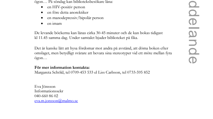 Stadsbiblioteket söndag 5 dec kl 12.00-15.30: Låna en levande bok och bli av med en fördom. Eller flera!