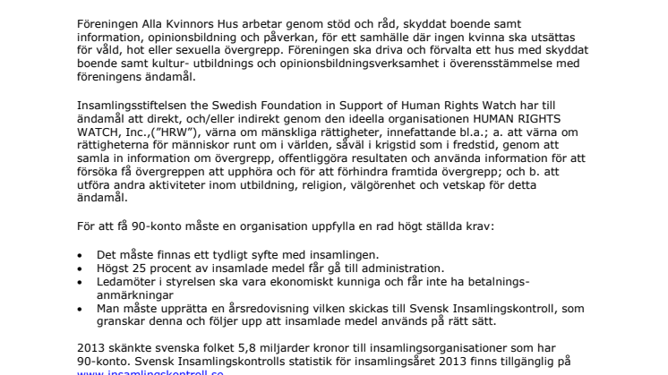 2 nya insamlingsorganisationer har beviljats 90-konto