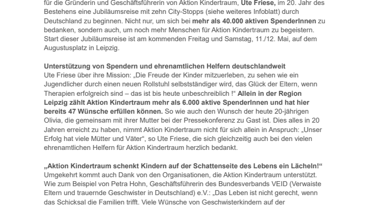 Pressetext - Aktion Kindertraum in Leipzig