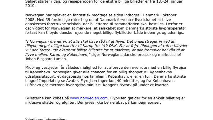 Flyv Karup-København for 1 krone med Norwegian