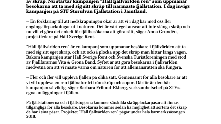 ​Ny kampanj ska hålla fjällvärlden ren