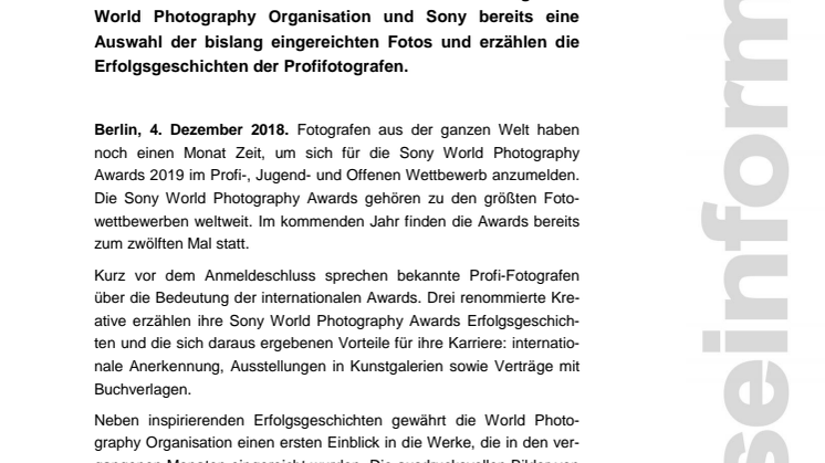 Noch einen Monat Zeit: Jetzt für die Sony World Photography Awards bewerben
